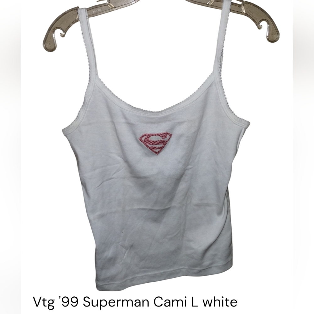 Vtg '99 Superman Logo Cami S Cotton White Mint
